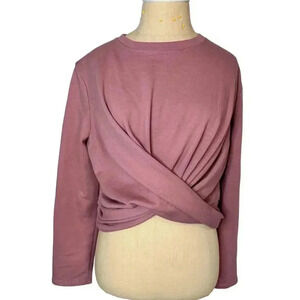 ASTR The Label Moxie Cropped Wrap Front Sweatshirt Dusty Rose Size L​